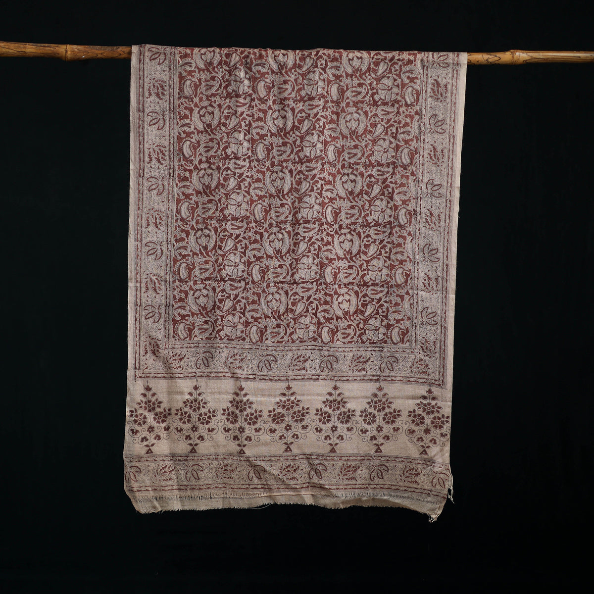 Pure Merino Wool Stole in Pedana Kalamkari Block Prints 04