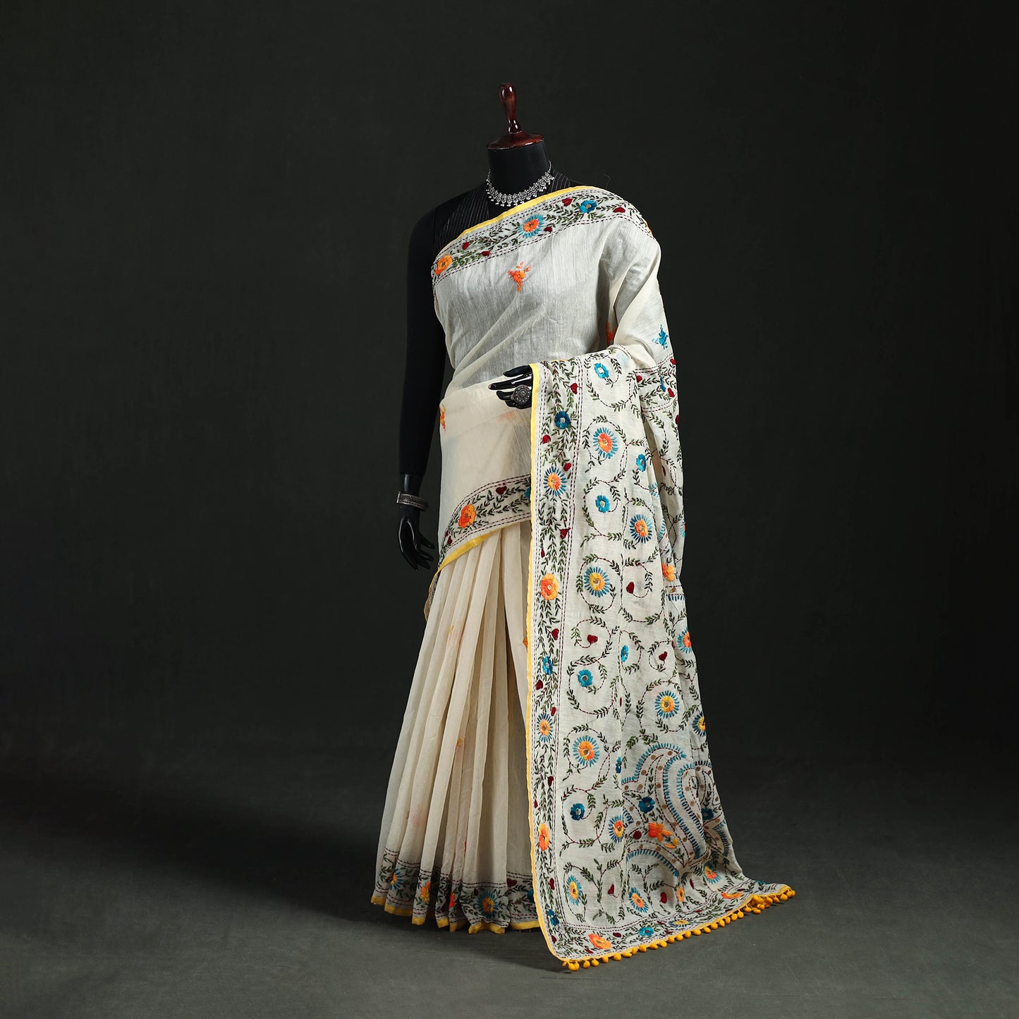 Hand Embroidered Chapa Work Silk Cotton Saree 34