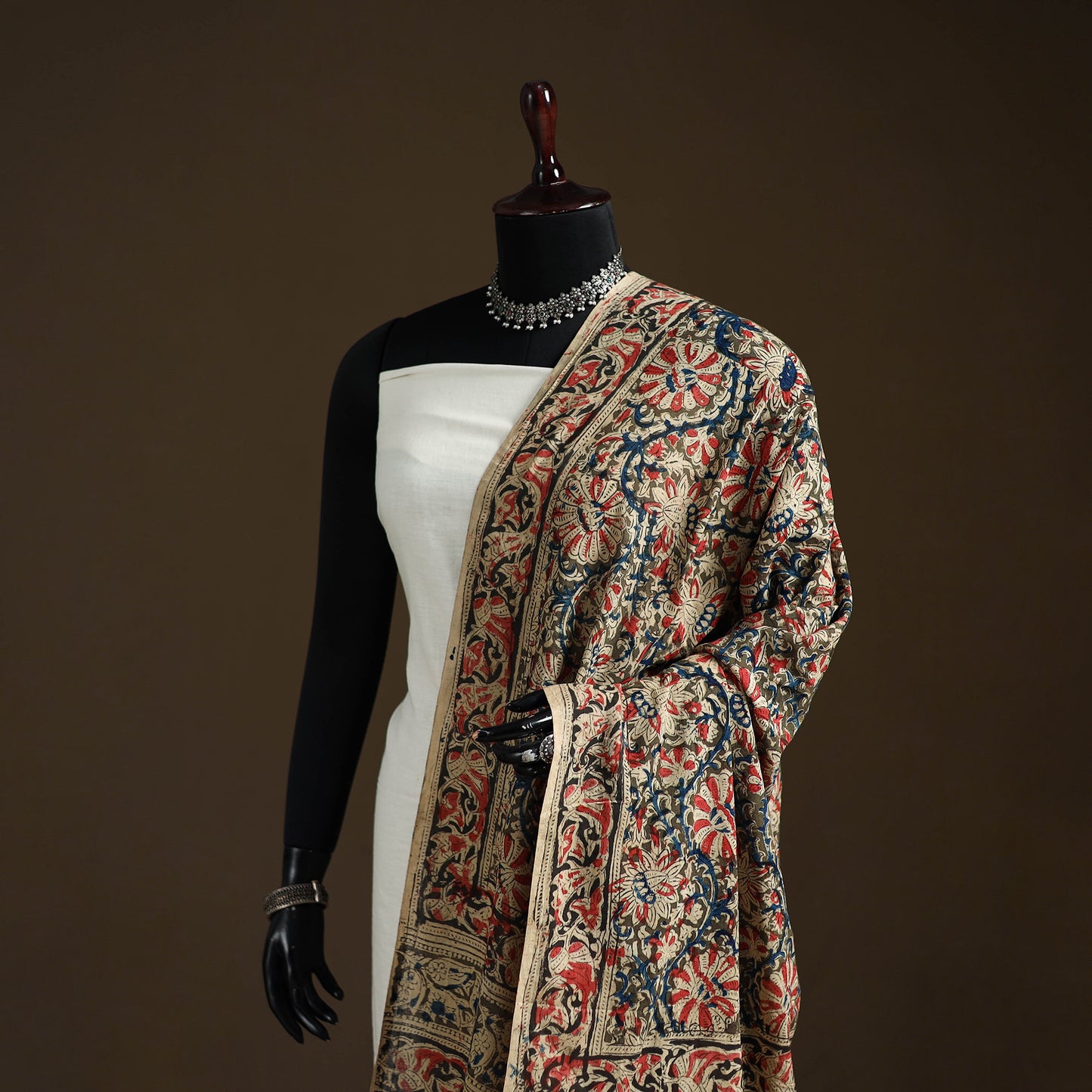 Kalamkari Hand Block Print Natural Dyed Cotton Dupatta 41