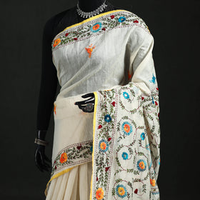 Hand Embroidered Chapa Work Silk Cotton Saree 34