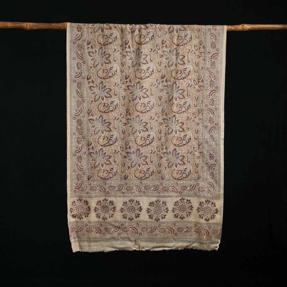 Pure Merino Wool Stole in Pedana Kalamkari Block Prints 02