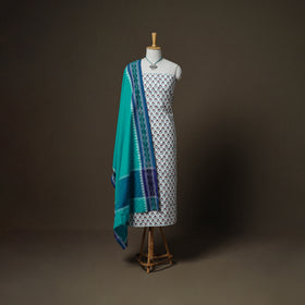Sanganeri Block Print Cotton Unstitched Dress Material: Kurta, Bottom & Dupatta with Jewellery 58