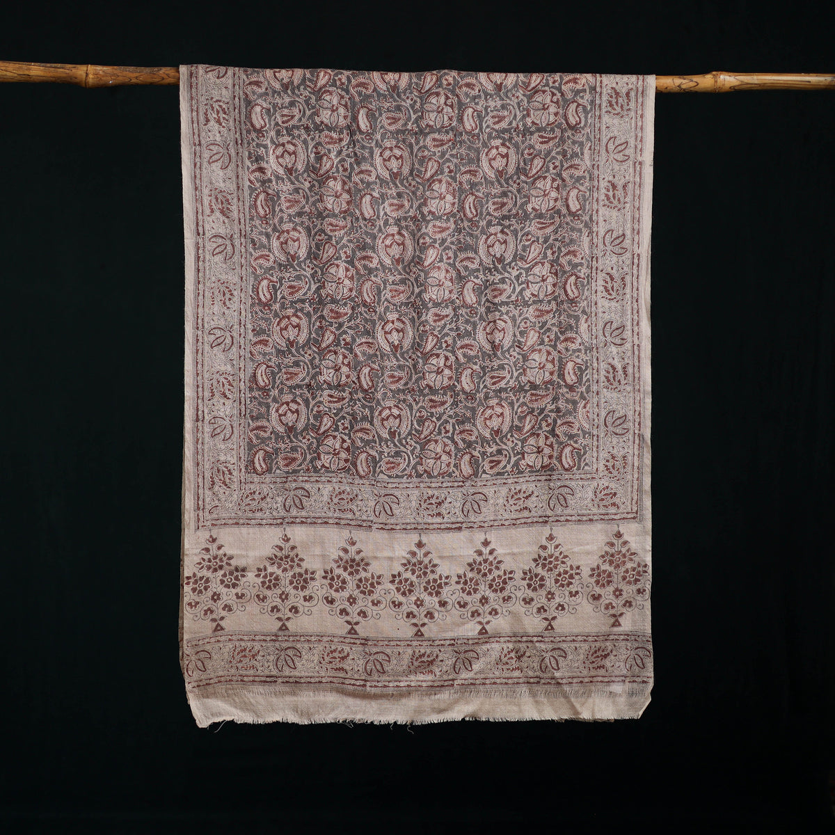 Pure Merino Wool Stole in Pedana Kalamkari Block Prints 01