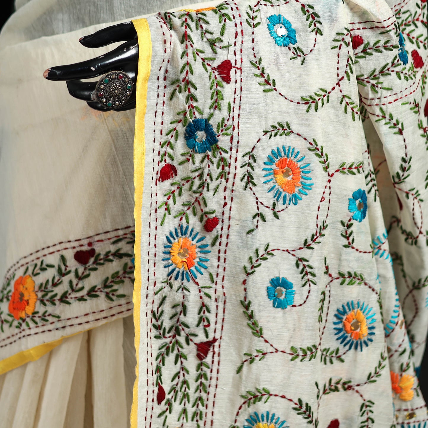 Hand Embroidered Chapa Work Silk Cotton Saree 34