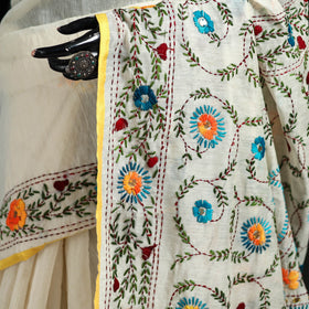 Hand Embroidered Chapa Work Silk Cotton Saree 34