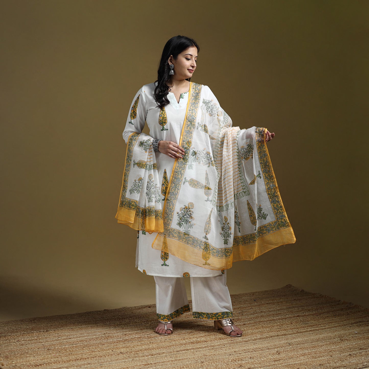 Sanganeri Hand Block Print Cotton Suit Set with Dupatta for women 08