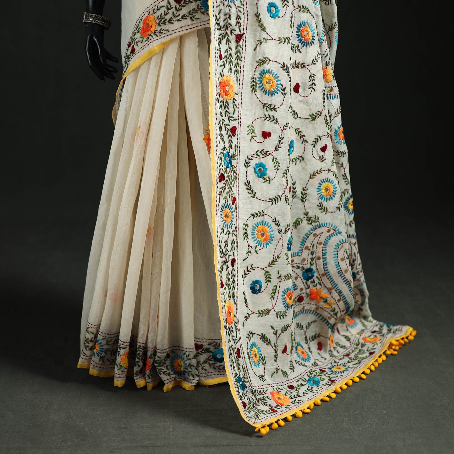 Hand Embroidered Chapa Work Silk Cotton Saree 34