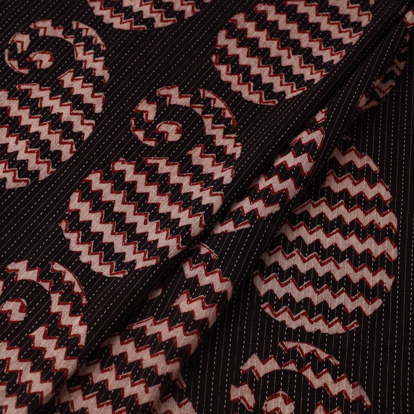 Multicolor Bagh Block Print Kantha Work Natural Dyed Cotton Fabric