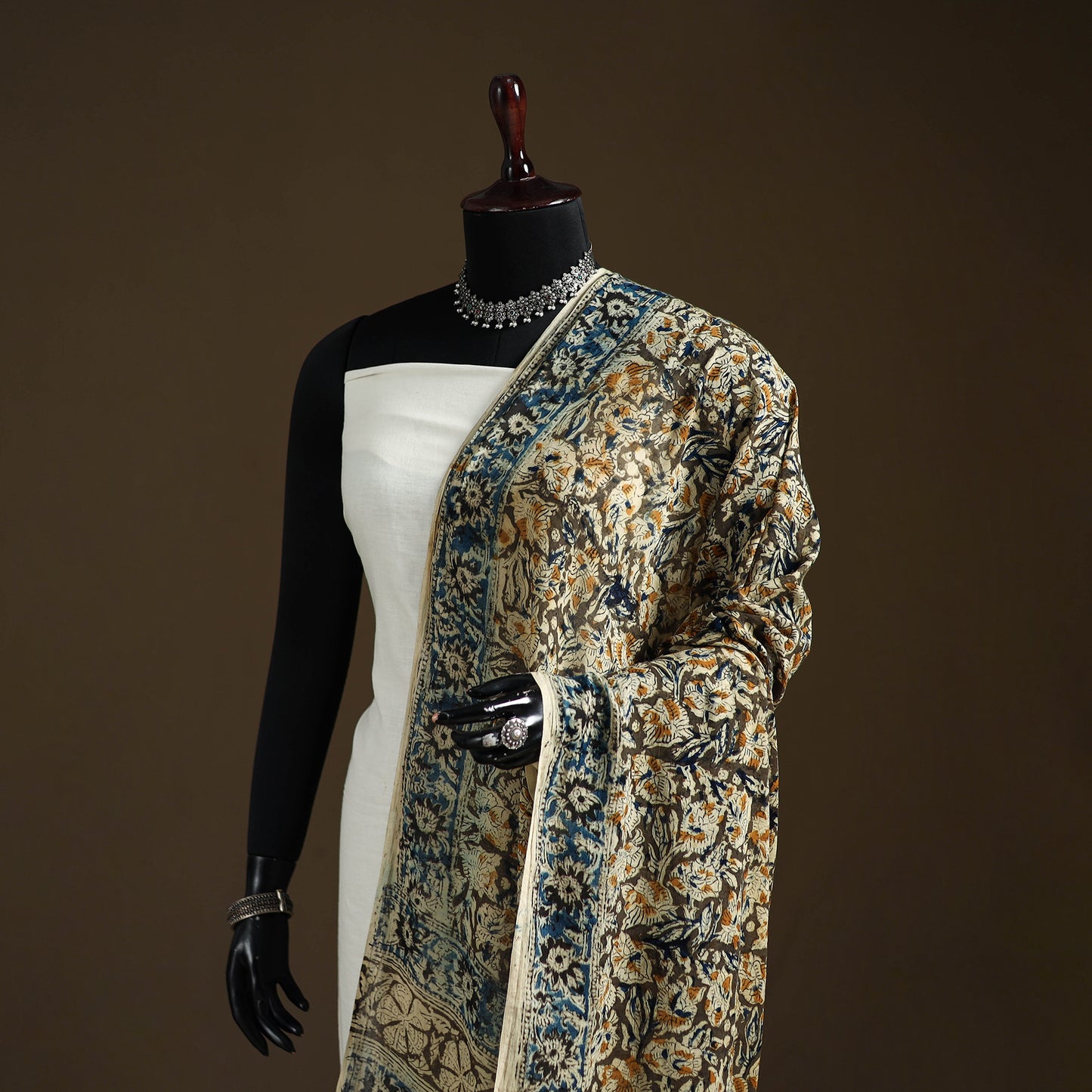 Kalamkari Hand Block Print Natural Dyed Cotton Dupatta 42