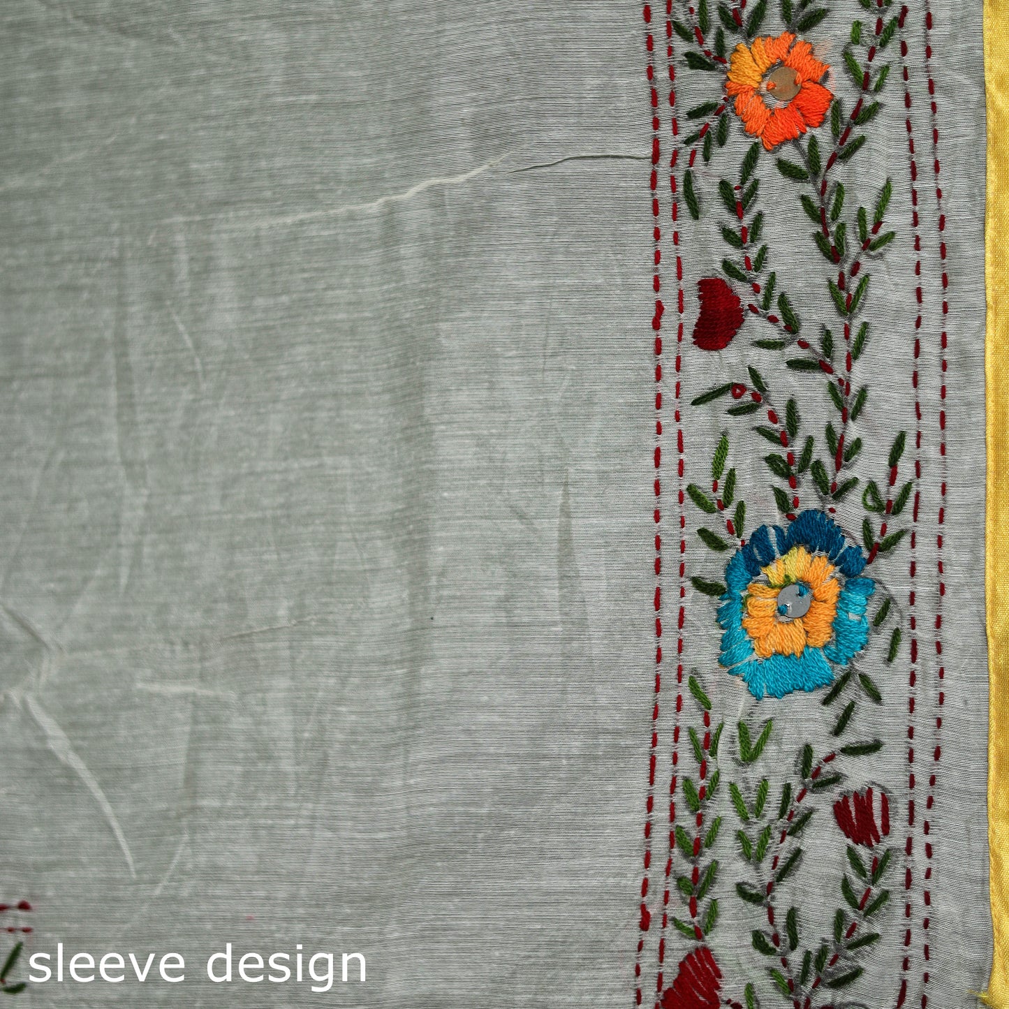 Hand Embroidered Chapa Work Silk Cotton Saree 34