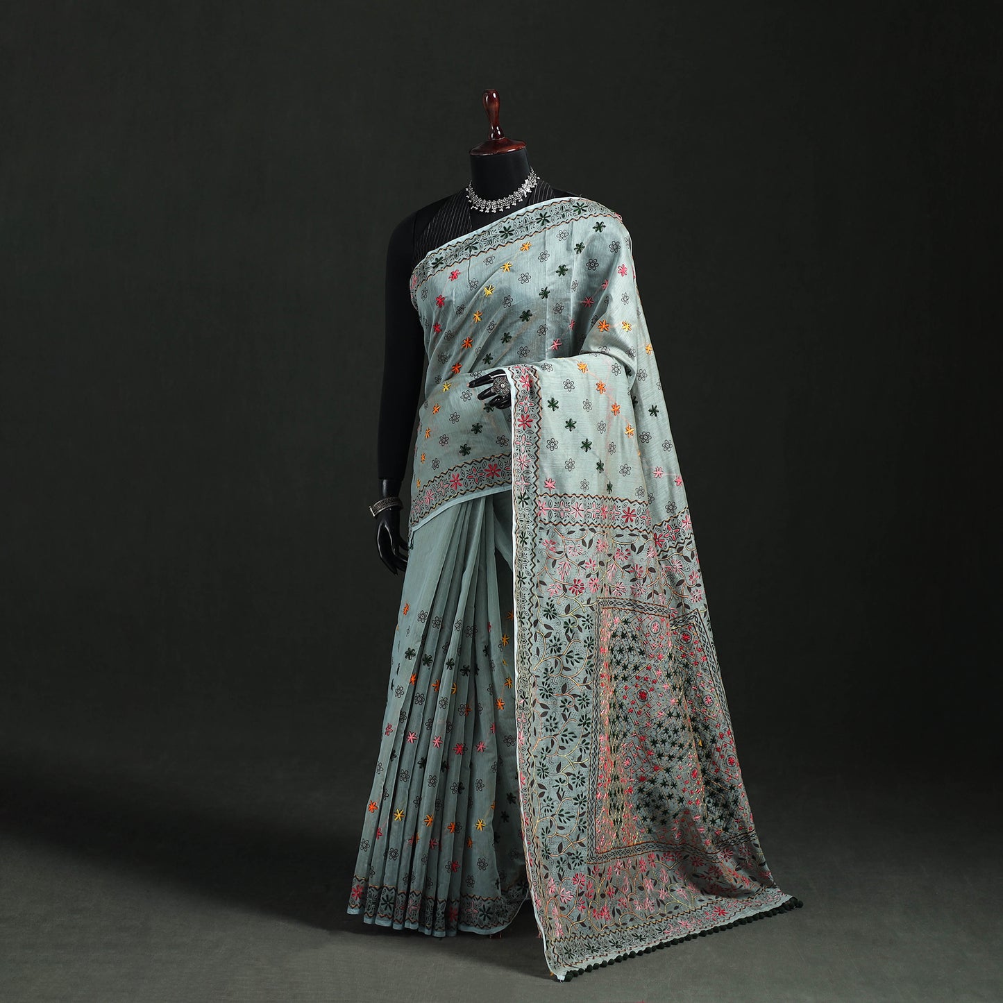 Hand Embroidered Chapa Work Silk Cotton Saree 35