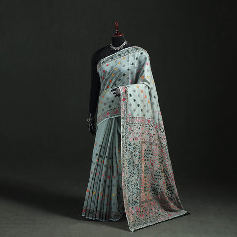 Hand Embroidered Chapa Work Silk Cotton Saree 35