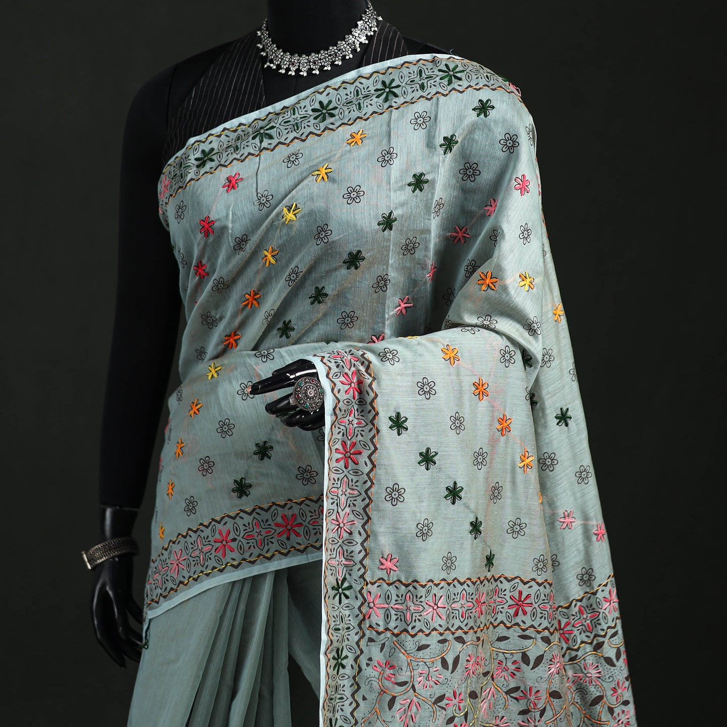 Hand Embroidered Chapa Work Silk Cotton Saree 35