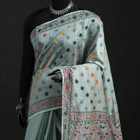 Hand Embroidered Chapa Work Silk Cotton Saree 35