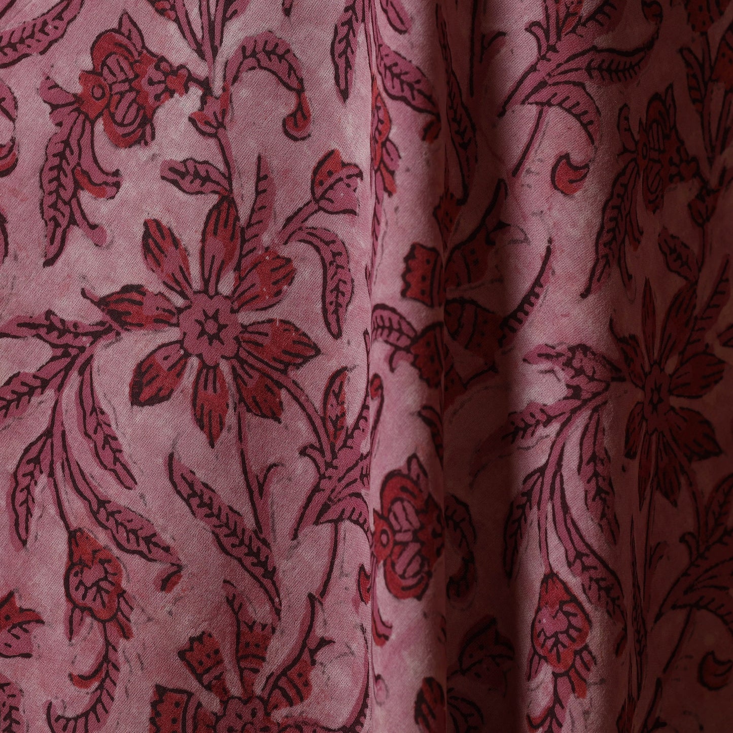 Pink - Natural Dyed Block Print Cotton Vanaspati Bagru Fabric 04