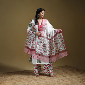 Sanganeri Hand Block Print Cotton Suit Set with Dupatta for women 03