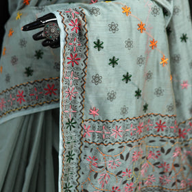 Hand Embroidered Chapa Work Silk Cotton Saree 35