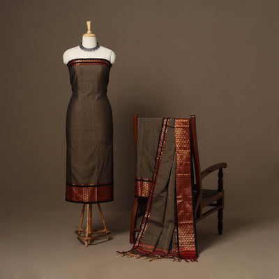 Brown - 3pc cotton unstitched dharwad dress material