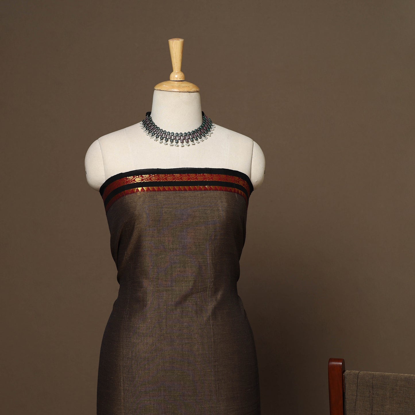 Brown - 3pc cotton unstitched dharwad dress material