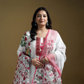 Sanganeri Hand Block Print Cotton Suit Set with Dupatta for women 03