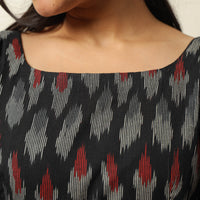 Black - Pochampally Ikat Weave Cotton Flared Dress 15