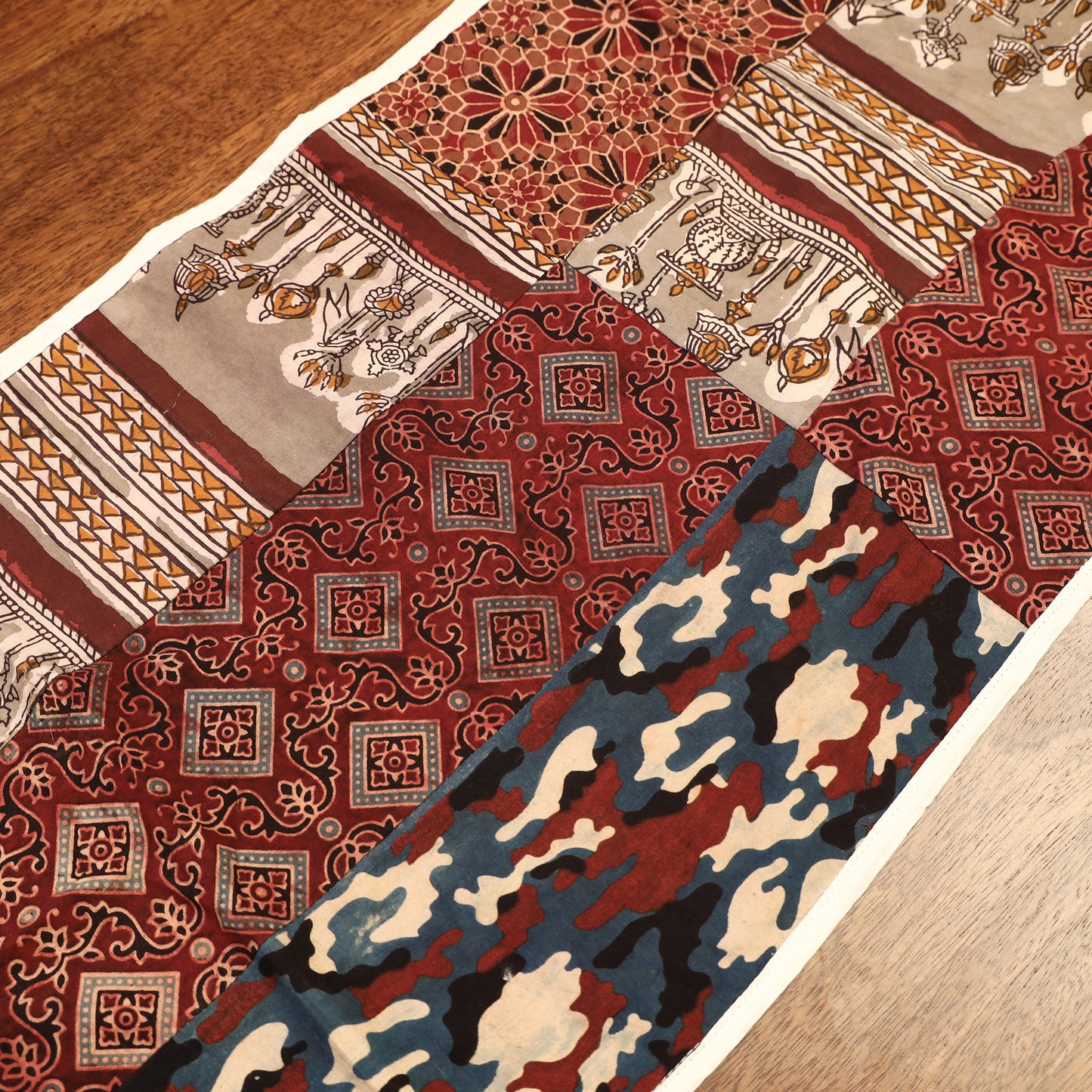 Block Printed Patchwork Cotton Table Runner (58 x 13 in)