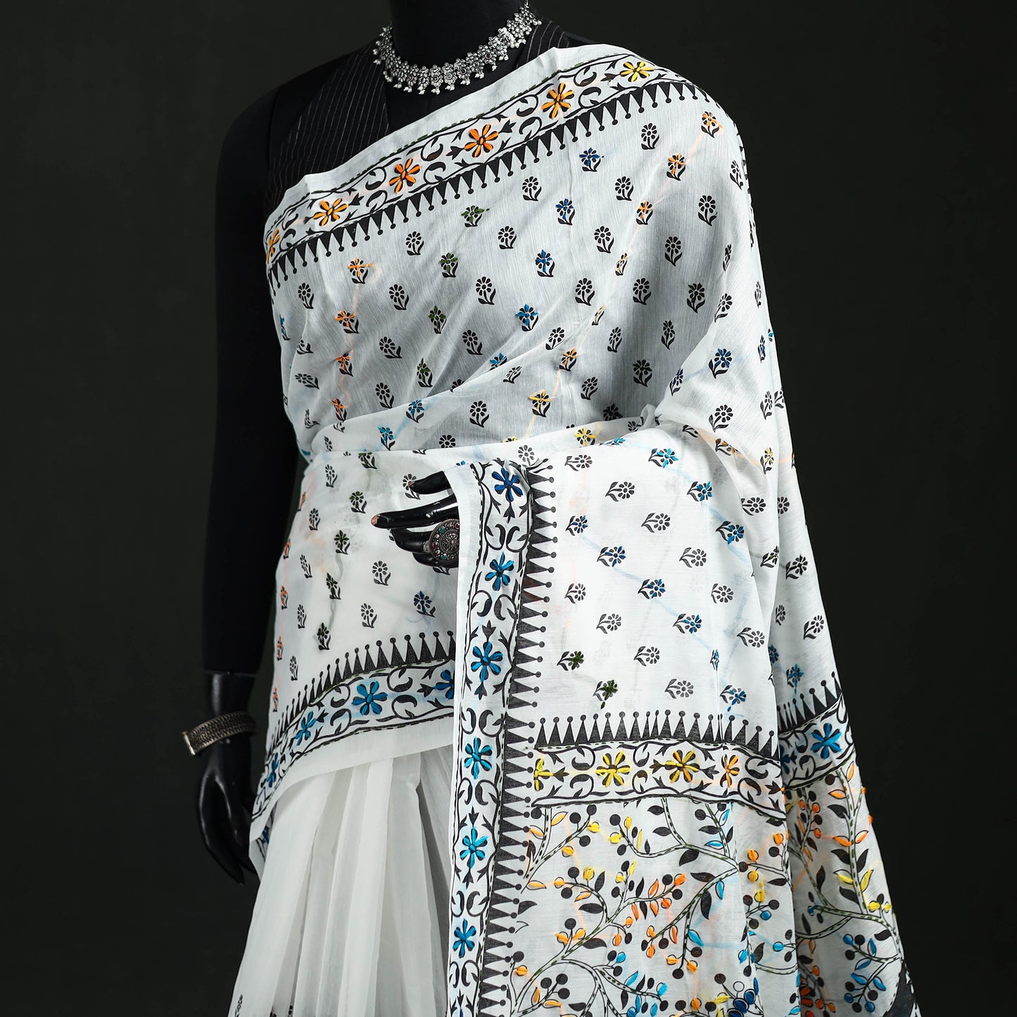 Hand Embroidered Chapa Work Silk Cotton Saree 36