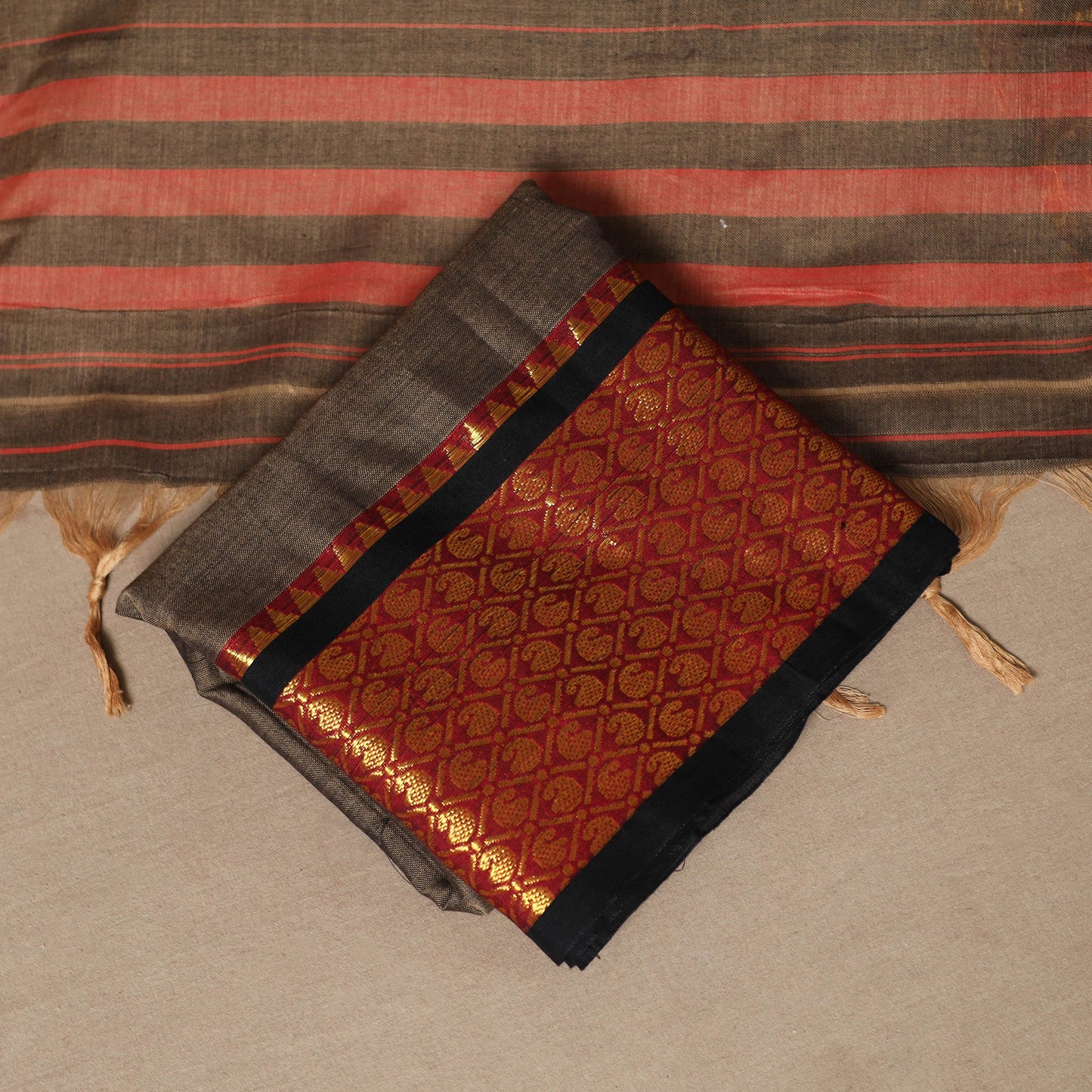 Brown - 3pc cotton unstitched dharwad dress material