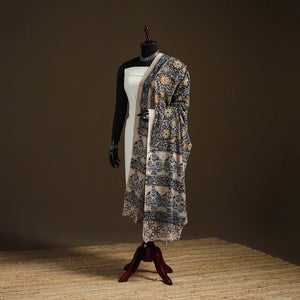 Black - Kalamkari Hand Block Print Natural Dyed Cotton Dupatta 45