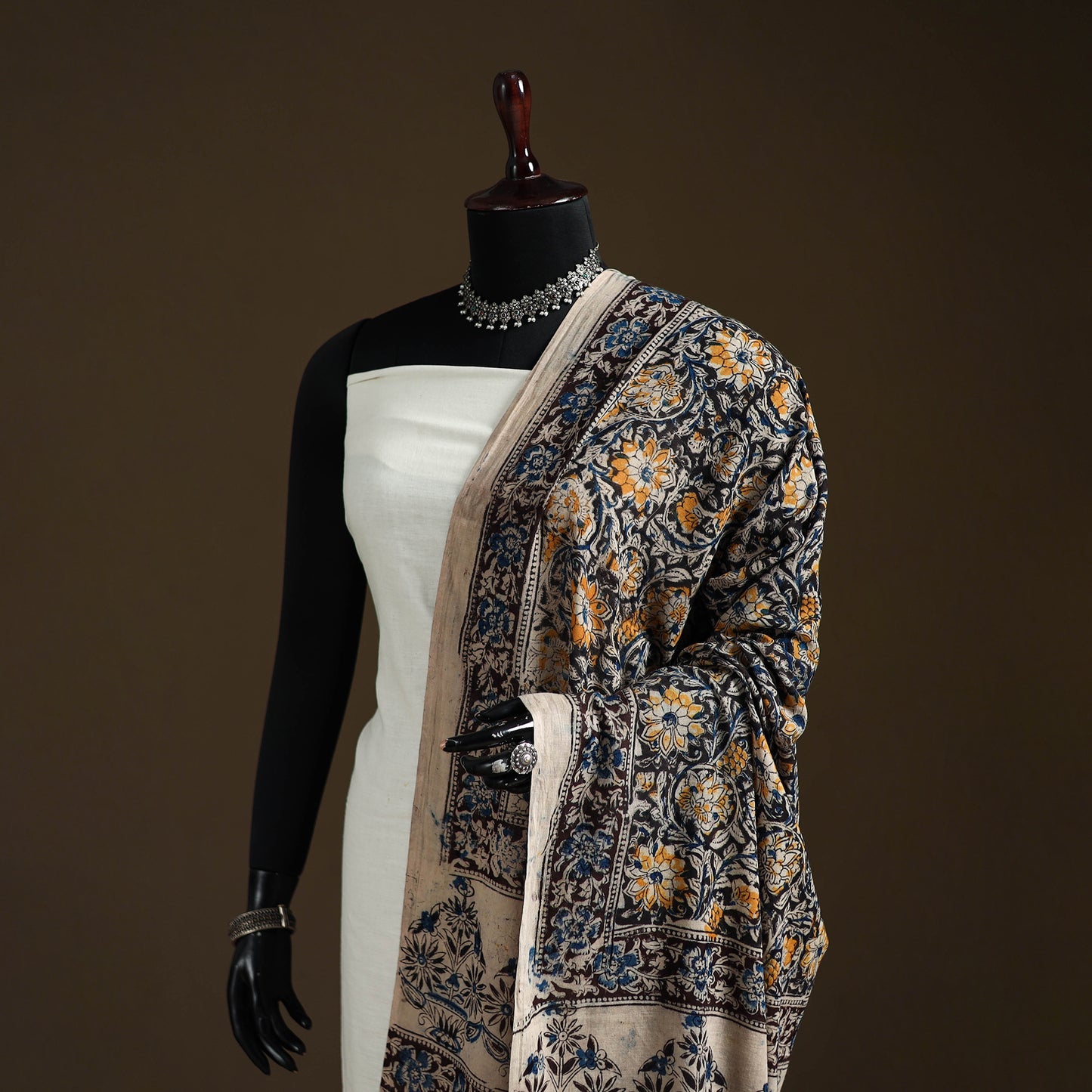 Kalamkari Hand Block Print Natural Dyed Cotton Dupatta 45