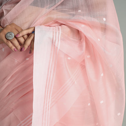Pink - Traditional Chanderi Silk Cotton Handloom Buti Saree 01