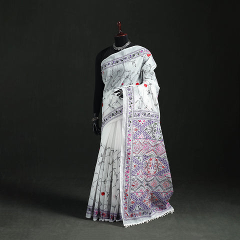 Hand Embroidered Chapa Work Silk Cotton Saree 37