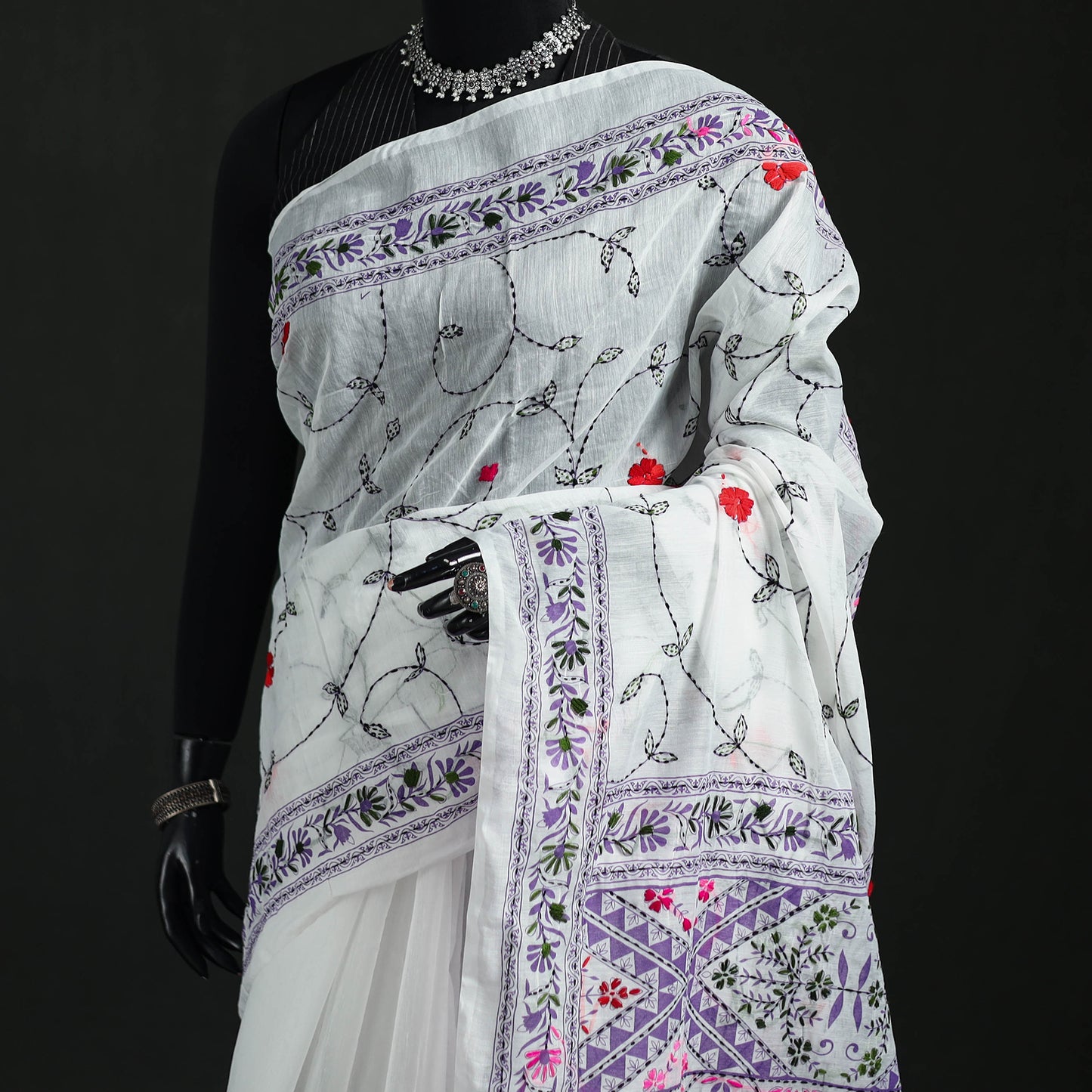 Hand Embroidered Chapa Work Silk Cotton Saree 37