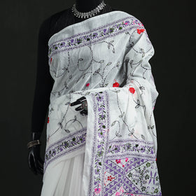 Hand Embroidered Chapa Work Silk Cotton Saree 37