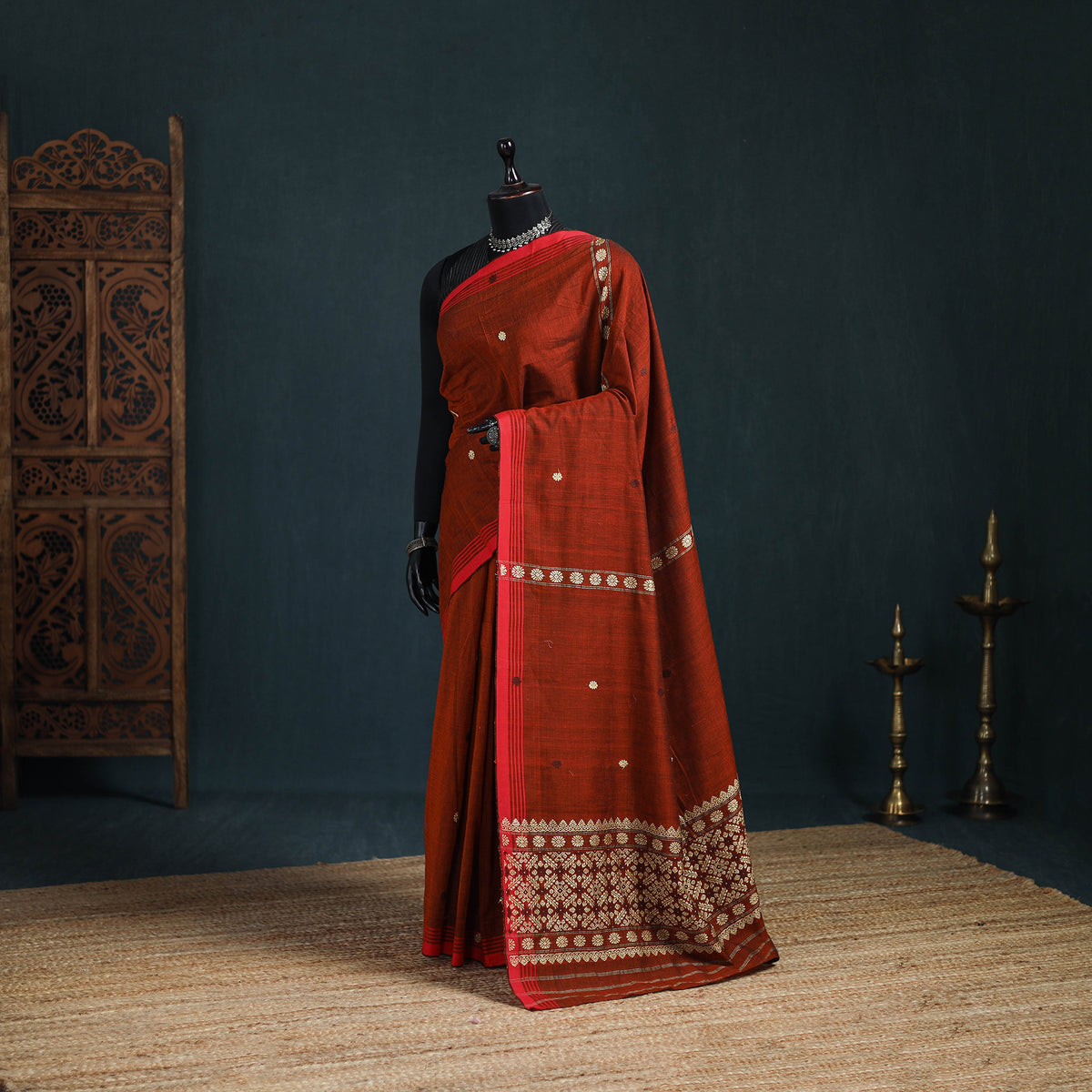 Bamboo Silk Thread Buti Assam Pure Handwoven Saree with Blouse Piece 01