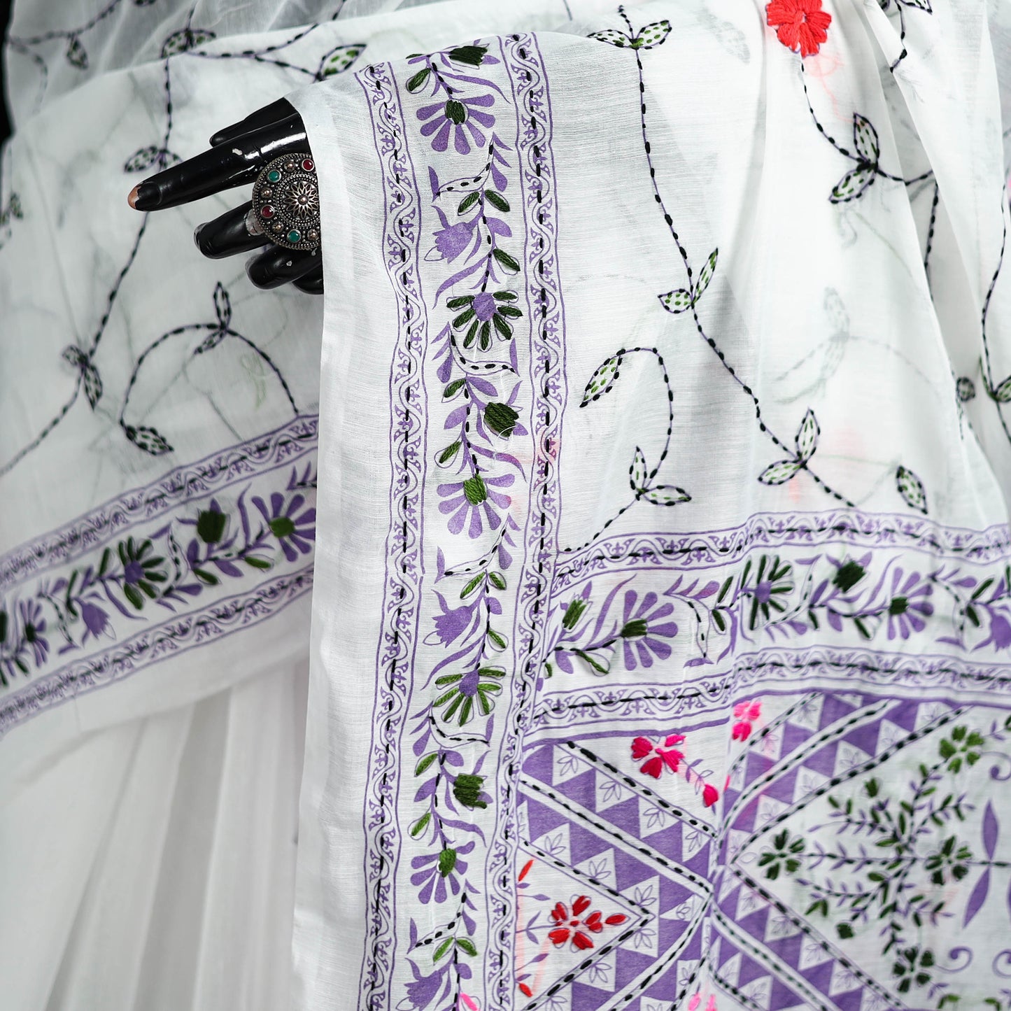 Hand Embroidered Chapa Work Silk Cotton Saree 37