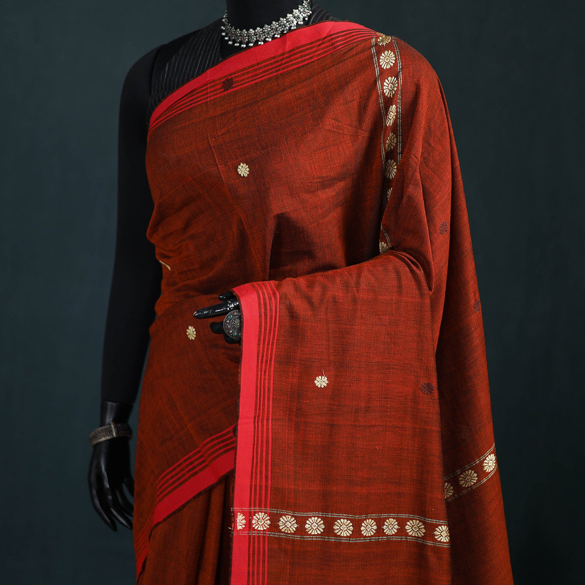 Bamboo Silk Thread Buti Assam Pure Handwoven Saree with Blouse Piece 01