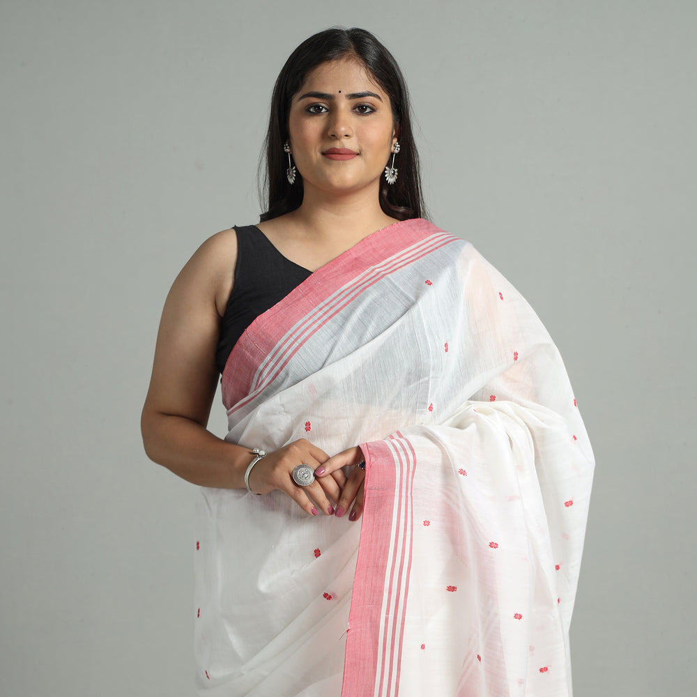 White - Traditional Chanderi Silk Cotton Handloom Buti Saree 03