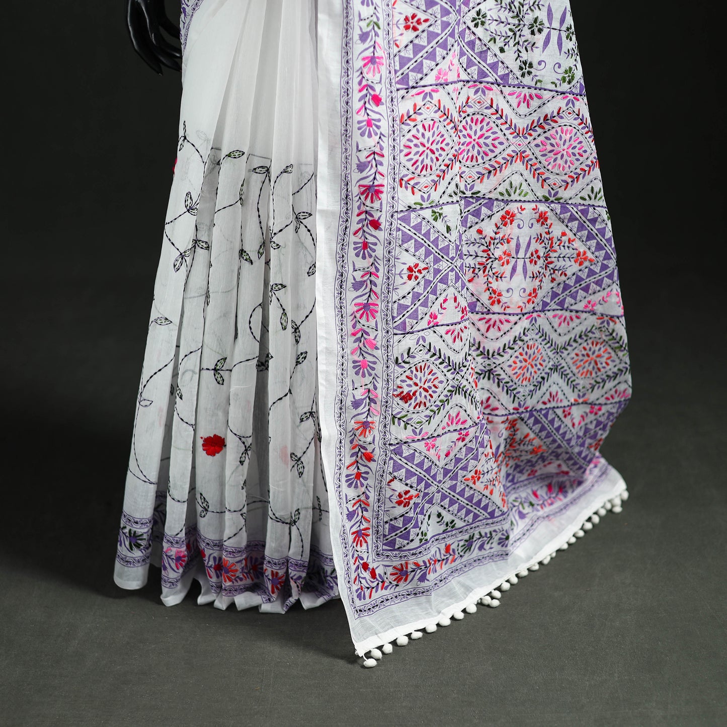Hand Embroidered Chapa Work Silk Cotton Saree 37