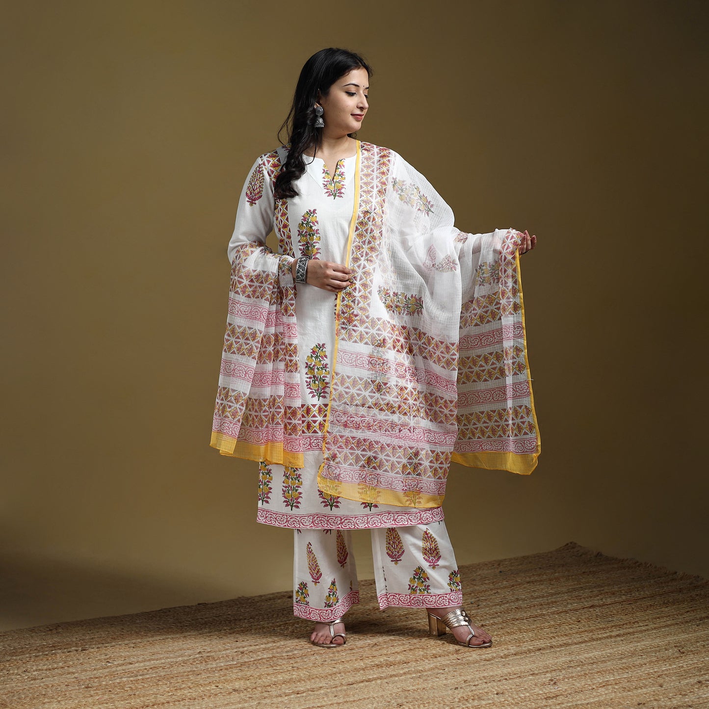 Sanganeri Hand Block Print Cotton Suit Set with Dupatta for women 09