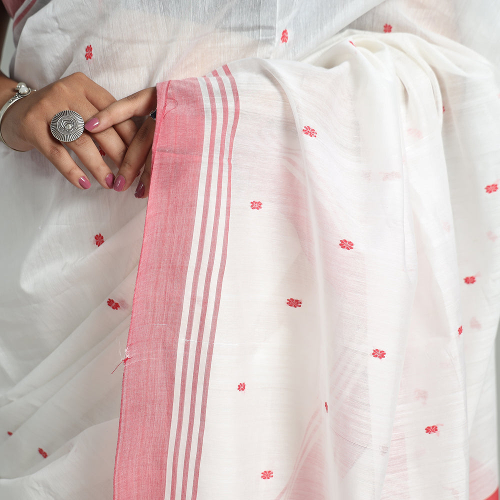 White - Traditional Chanderi Silk Cotton Handloom Buti Saree 03