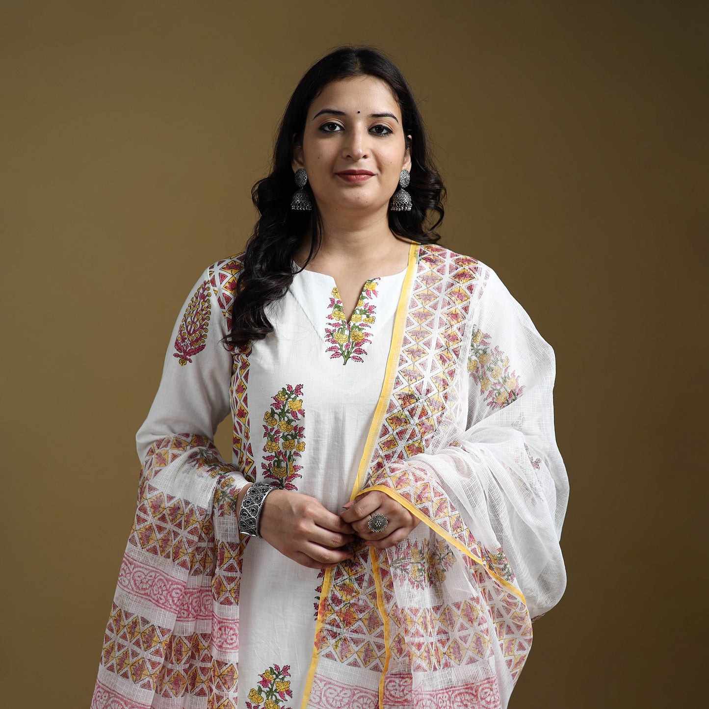 Sanganeri Hand Block Print Cotton Suit Set with Dupatta for women 09