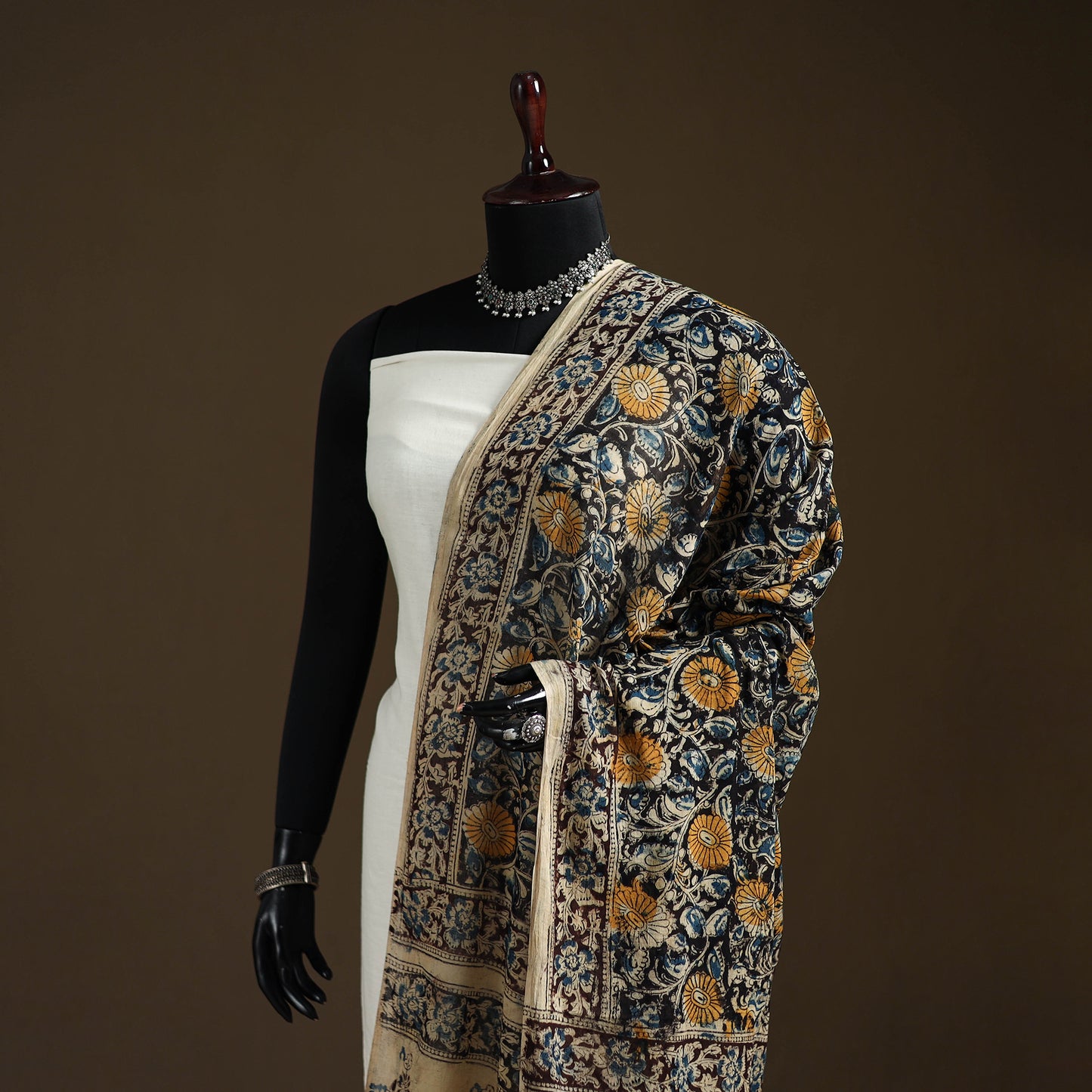 Kalamkari Hand Block Print Natural Dyed Cotton Dupatta 47