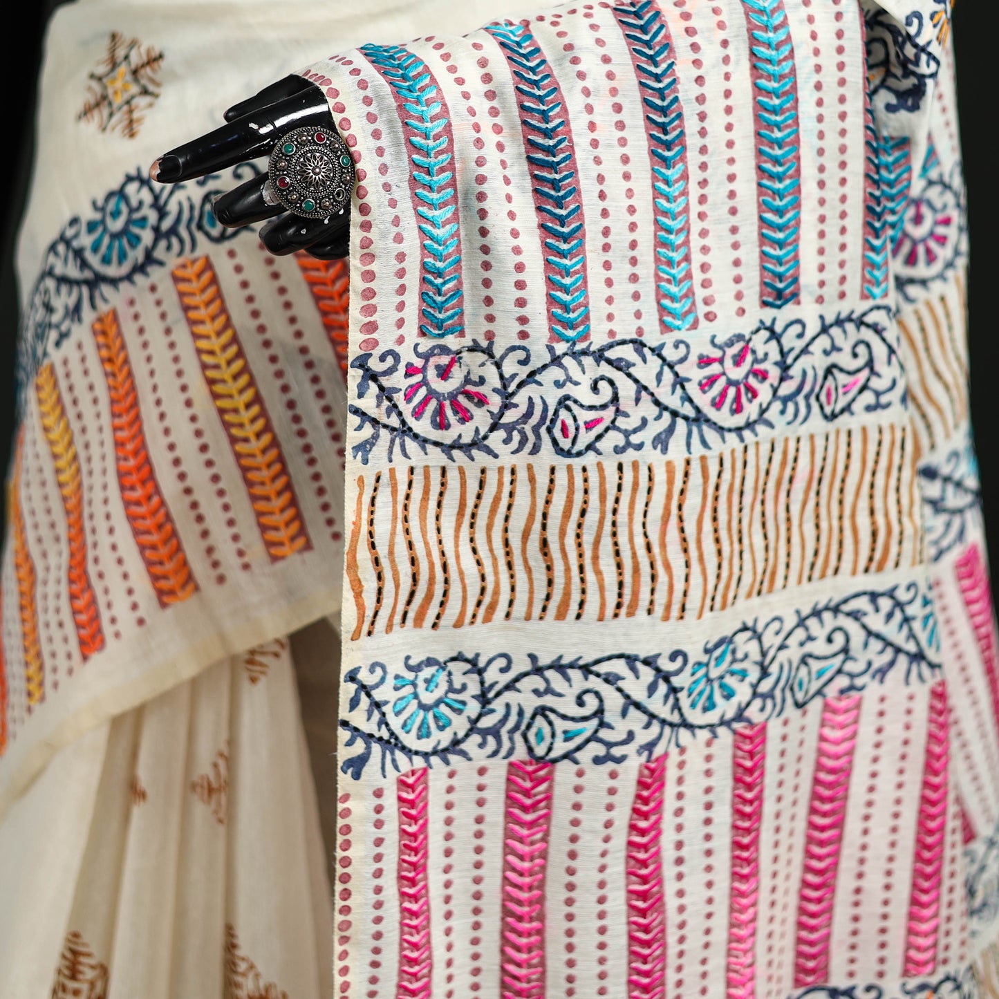 Hand Embroidered Chapa Work Silk Cotton Saree 38