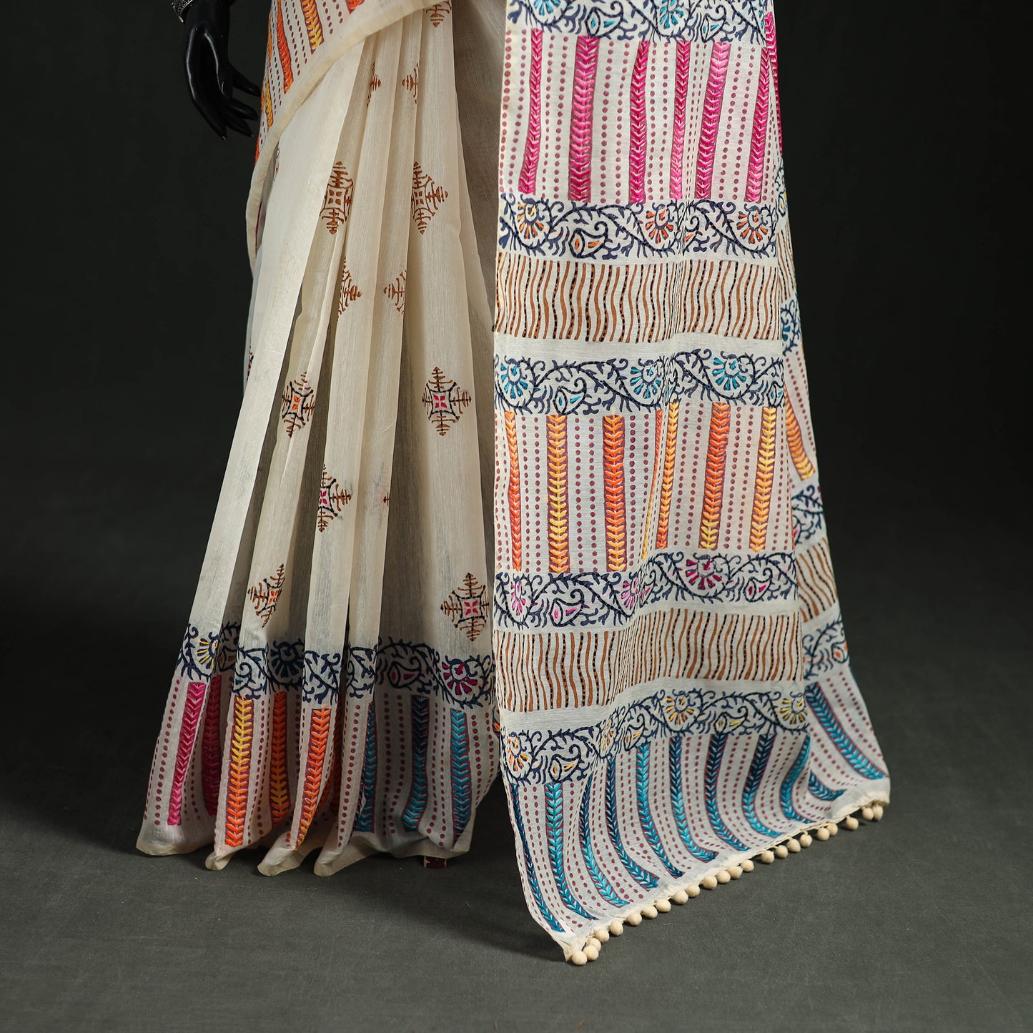 Hand Embroidered Chapa Work Silk Cotton Saree 38