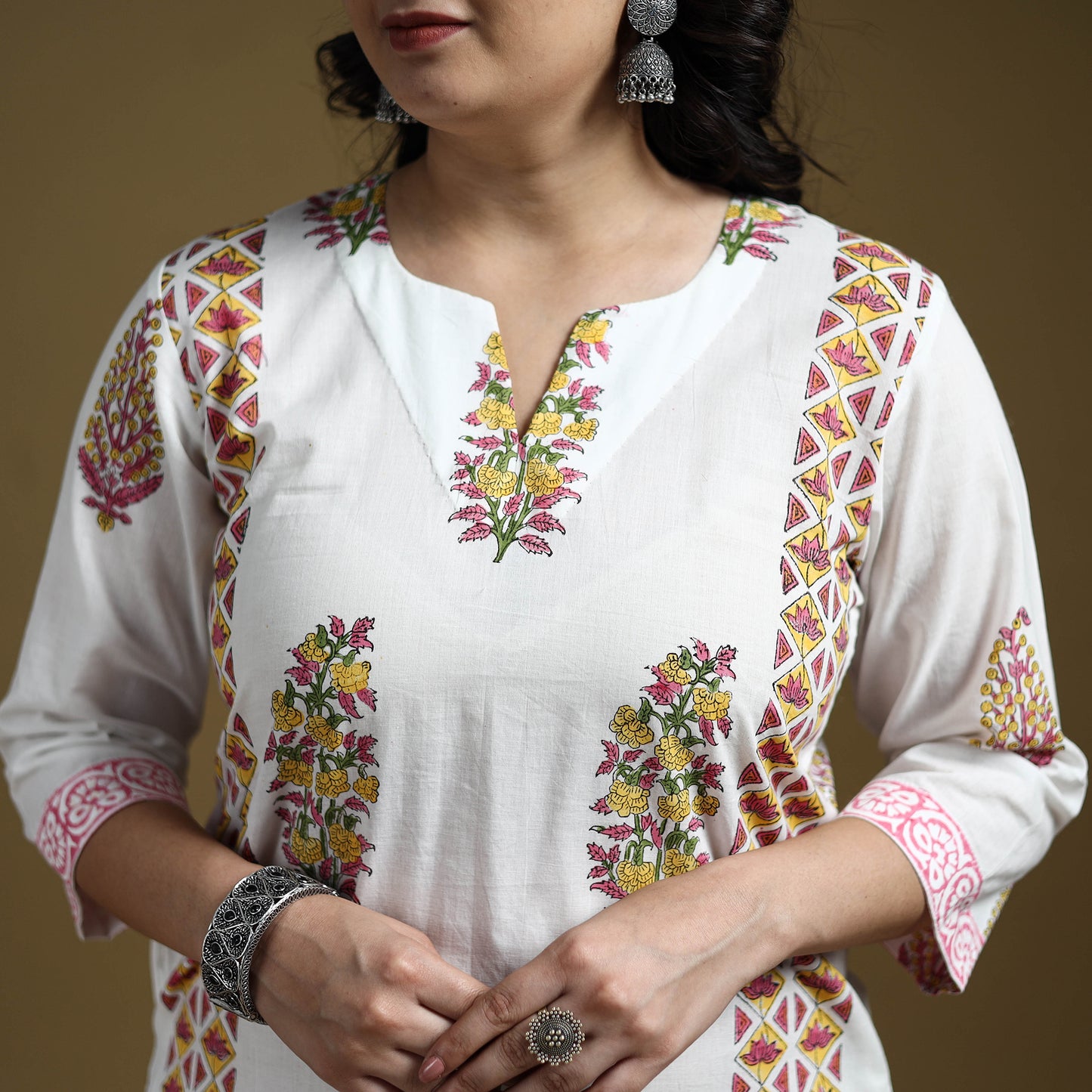 Sanganeri Hand Block Print Cotton Suit Set with Dupatta for women 09