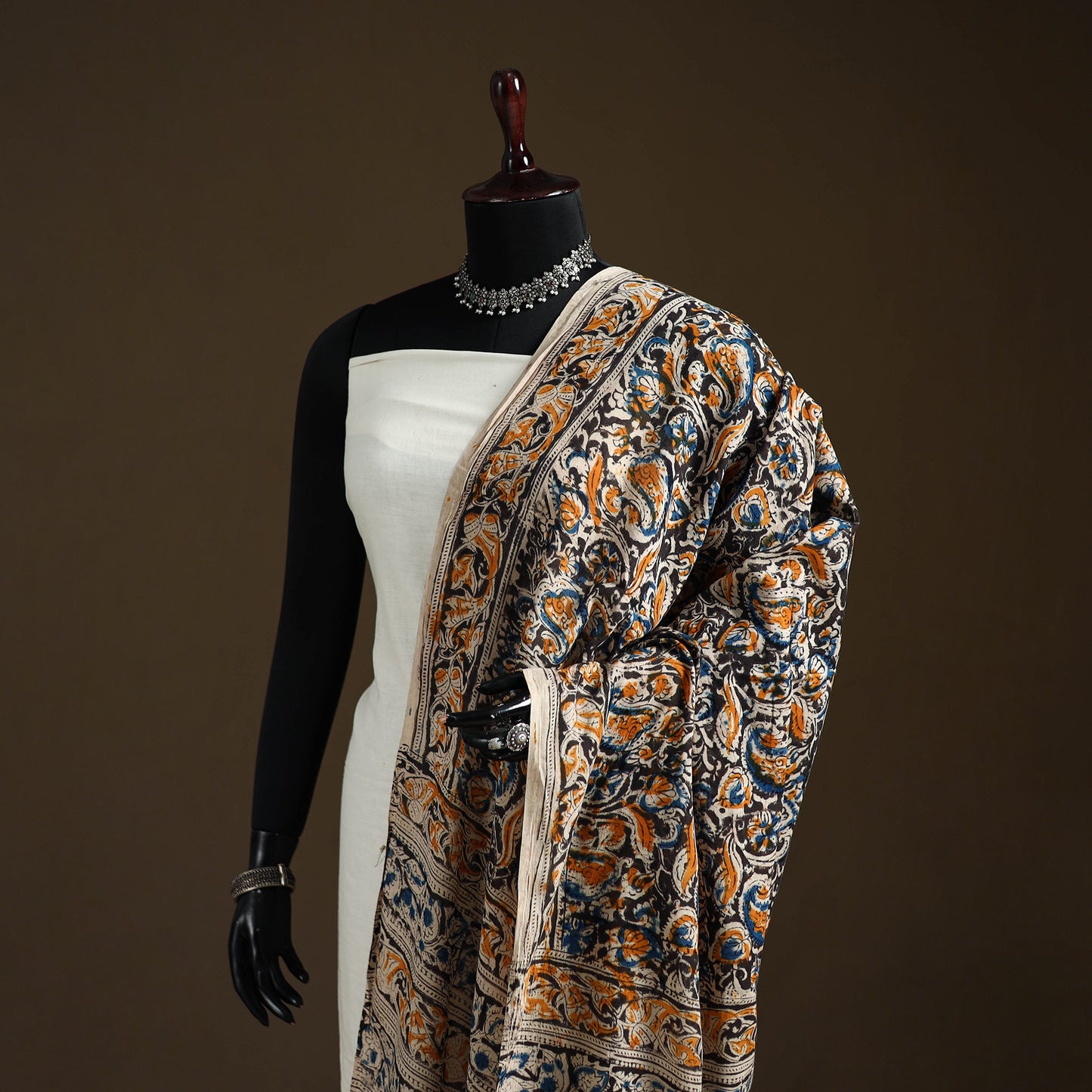 Kalamkari Hand Block Print Natural Dyed Cotton Dupatta 48
