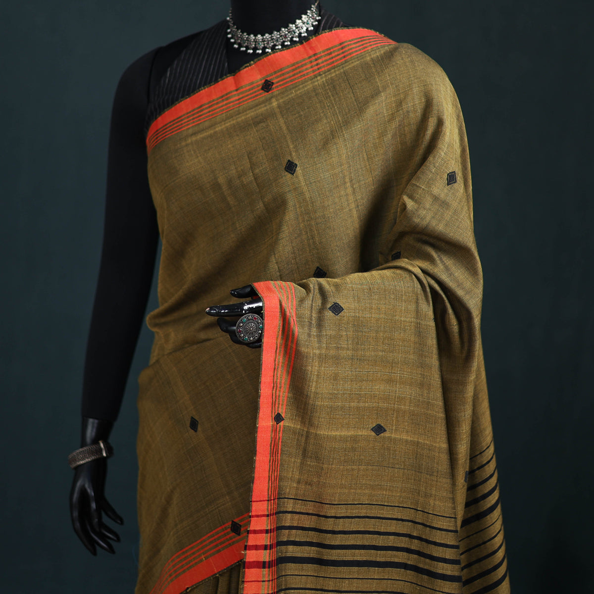 Bamboo Silk Thread Buti Assam Pure Handwoven Saree with Blouse Piece 03