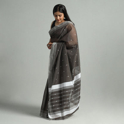 Brown - Traditional Chanderi Silk Cotton Handloom Buti Saree 05
