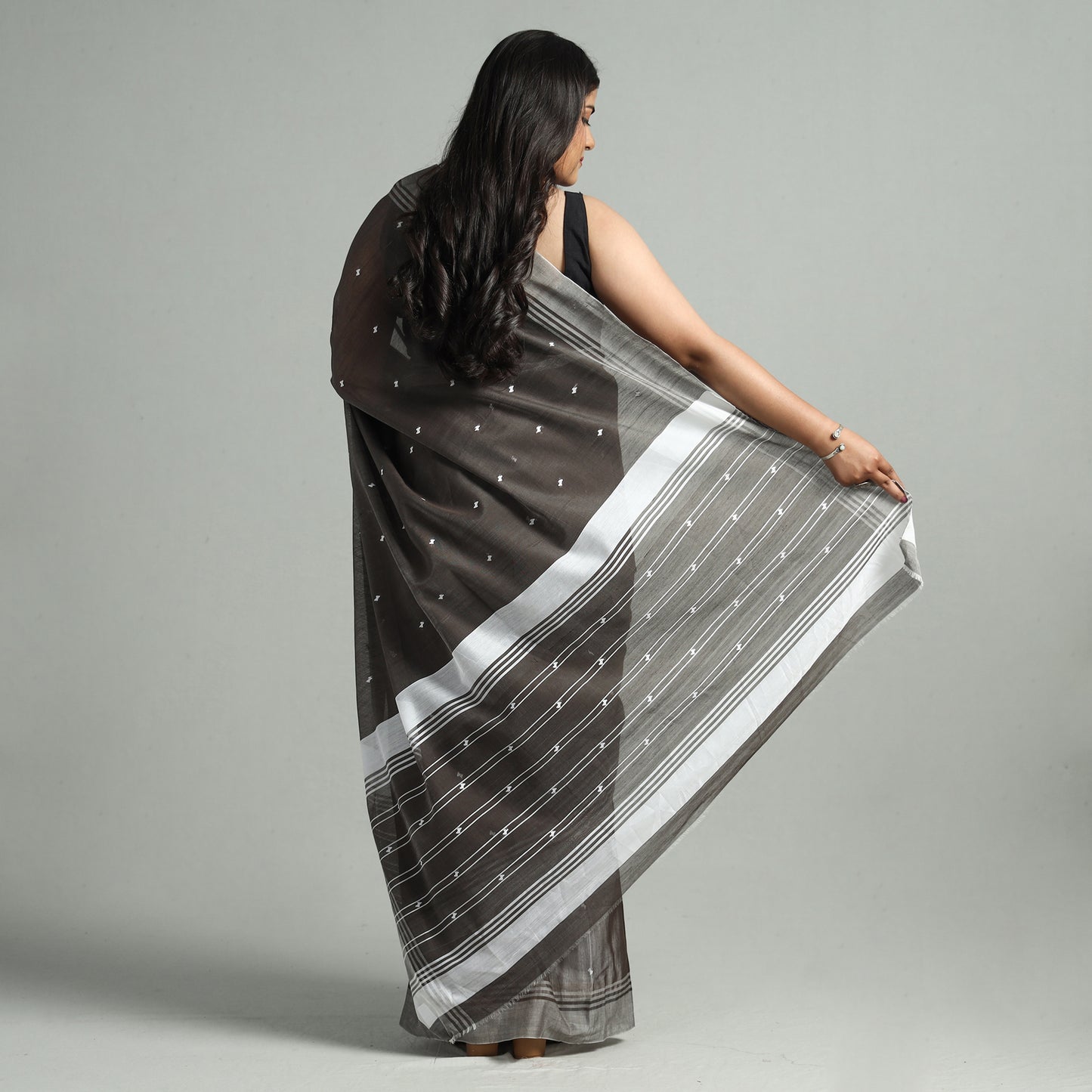 Brown - Traditional Chanderi Silk Cotton Handloom Buti Saree 05